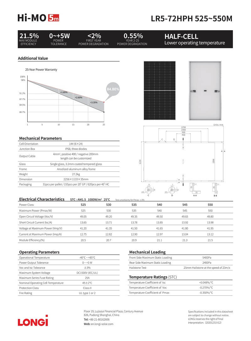 Datasheet Longi 550W