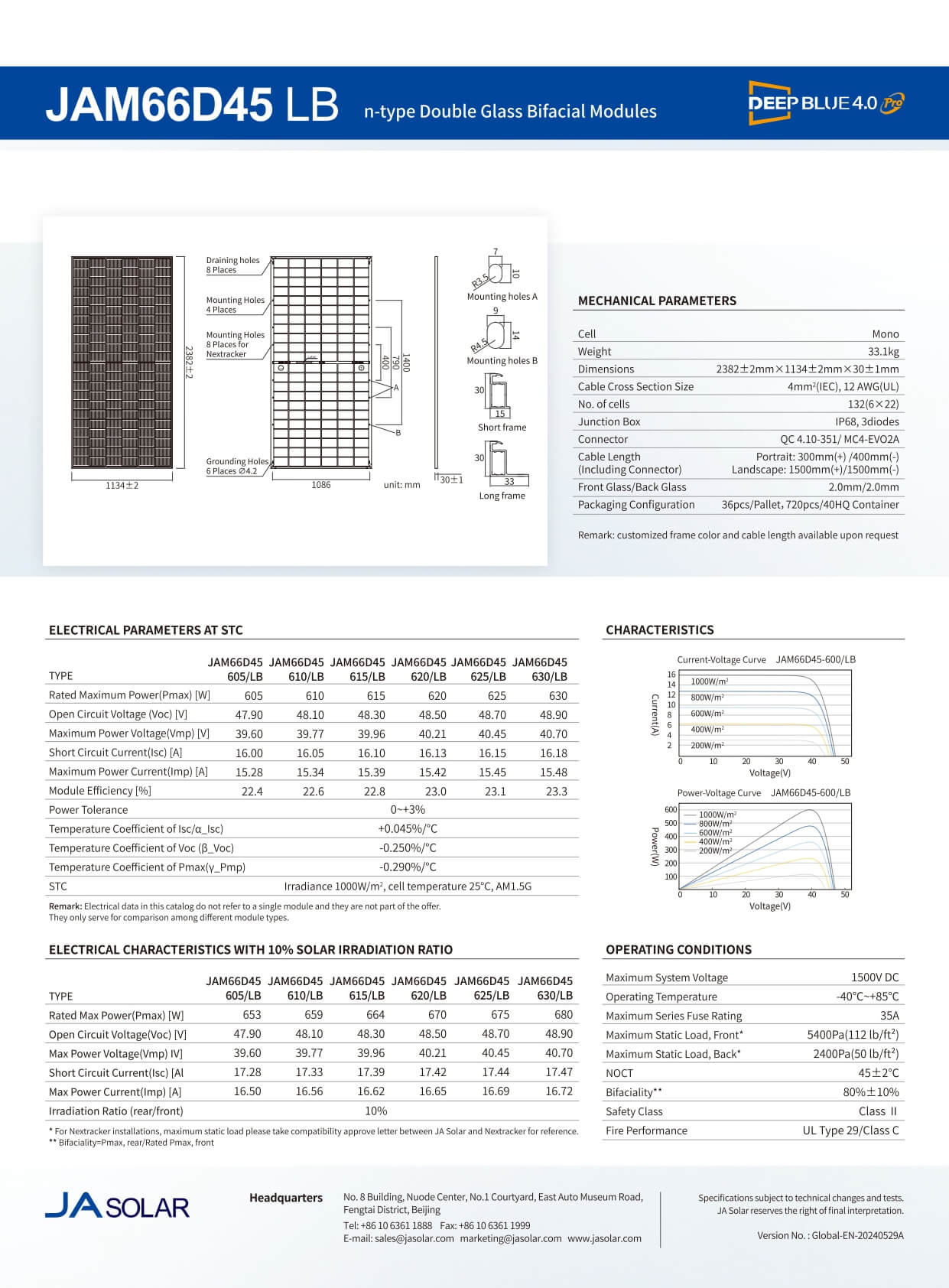 Datasheet pin JA Solar 610W